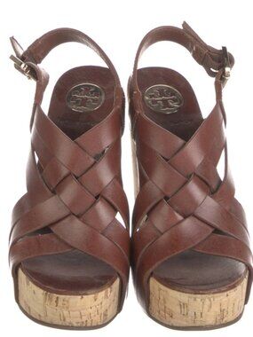 Tory Burch Ace High Platform Wedge Sienna Leather Sandals Size 11